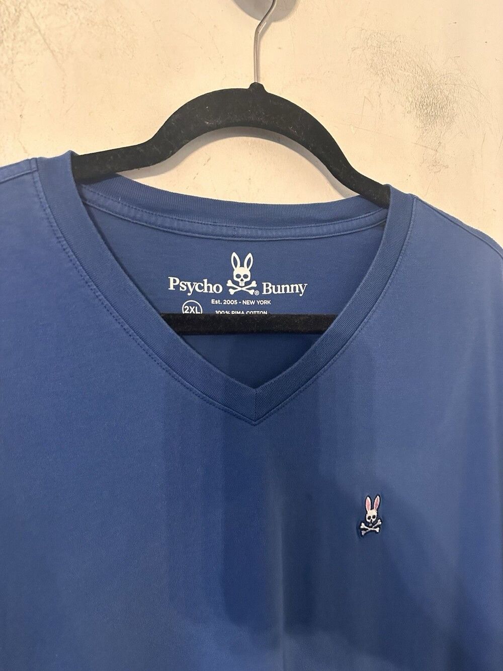 Psycho Bunny Logo T Shirt Men 2XL Royal Navy Blue Short Sleeve V Neck Casual Tee
